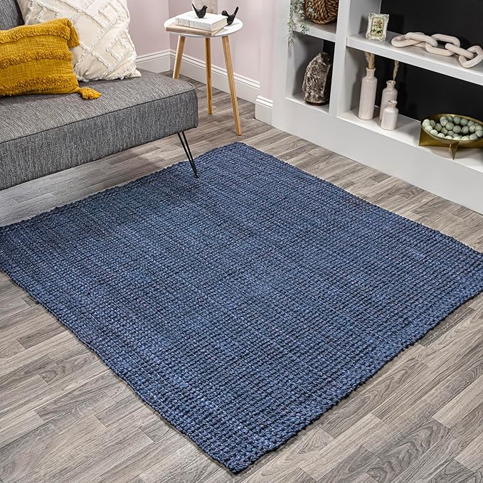 JONATHAN Y Pata Hand Woven Chunky Jute Navy 6x6 Square Indoor Area Rug, Bohemian, Rustic, Cottage, Easy-Cleaning for Living Room, Bedroom, Kitchen, Non-Shedding (NRF102D-6SQ)