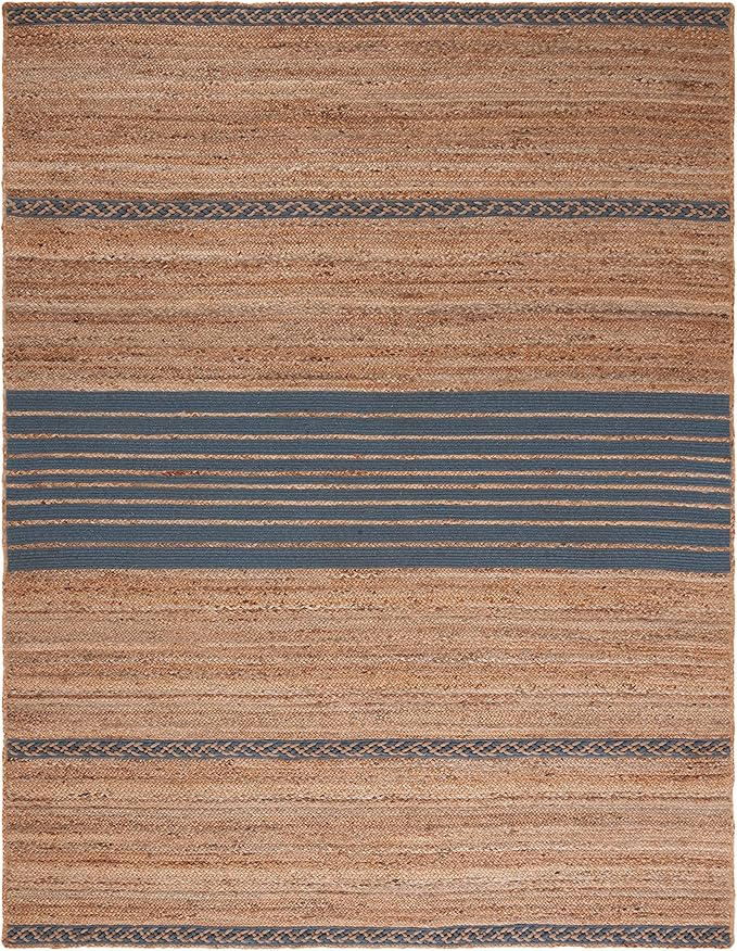 SAFAVIEH Natural Fiber Collection Area Rug - 6' x 9', Natural & Grey, Handmade Stripe Boho Farmhouse Rustic Braided Jute, Ideal for High Traffic Areas in Living Room, Bedroom (NFB262F)