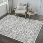 HUGEAR Grey Area Rug 5x7 Machine Washable Living Room Rugs Distressed Neutral Vintage Floral Low Pile Carpet Bedroom Office Dining Room Laundry Room Non Slip Soft Lightweight