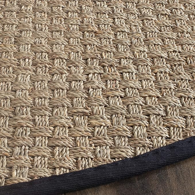 SAFAVIEH Area Rug 8' Round - Natural Fiber Collection - Large - Natural & Black, Seagrass, Basketweave Pattern with Border (NF114C)