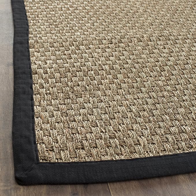 SAFAVIEH Area Rug 10x14 - Natural Fiber Collection - Large - Natural & Black, Seagrass, Basketweave Pattern with Border (NF114C)