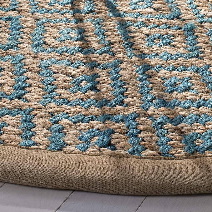 SAFAVIEH Natural Fiber Collection 6' Round Turquoise NF266C Handmade Boho Diamond Tassel Jute Area Rug
