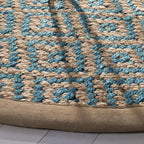 SAFAVIEH Natural Fiber Collection 6' Round Turquoise NF266C Handmade Boho Diamond Tassel Jute Area Rug