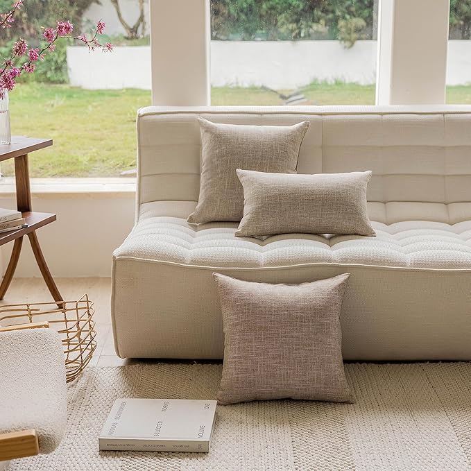 Home Brilliant Linen Throw Pillow Covers 18x18 Set of 4 Decorative Farmhouse Throw Pillow Cases Rustic Square Throw Pillows for Couch Sofa Decoration, 18 x 18 Inch, Burlap