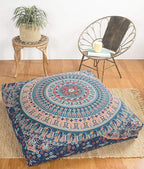 Popular Handicrafts Floor Pillow Cushion Cover - Hippie Mandala Square Ottoman Indian Elephant Camel Daybed Oversized Cotton Cushion Cover with Heavy Duty Zipper - Dog-Pets Bed, 35" Blue Multicolor