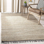 SAFAVIEH Area Rug 8x10 - Vintage Leather Collection - Large - Beige, Handmade Boho Fringe Leather & Jute, Ideal for Living Room, Bedroom, Dining Space (VTL203B)