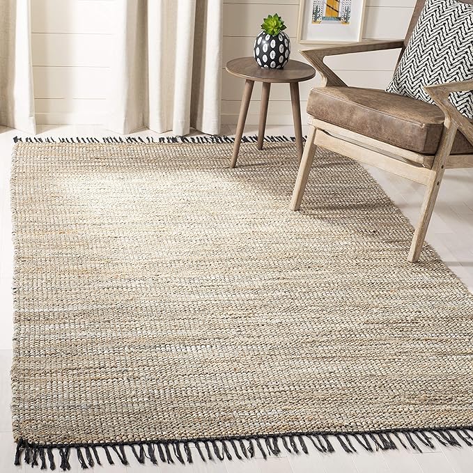 SAFAVIEH Vintage Leather Collection Accent Rug - 3' x 5', Beige, Handmade Boho Fringe Leather & Jute, Ideal for High Traffic Areas in Entryway, Living Room, Bedroom (VTL203B)
