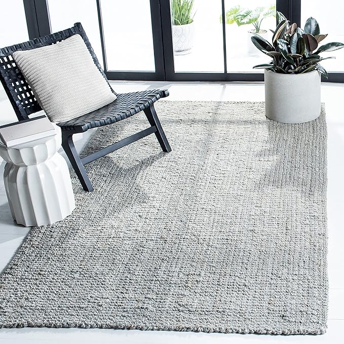 SAFAVIEH Natural Fiber Collection Area Rug - 6' x 9', Grey, Handmade Farmhouse Jute, Ideal for High Traffic Areas in Living Room, Bedroom (NF730F)