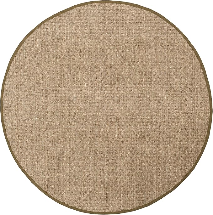 SAFAVIEH Area Rug 4' Round - Natural Fiber Collection - Natural & Olive Green, Seagrass, Basketweave Pattern with Border (NF114G)