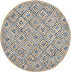 SAFAVIEH Cape Cod Collection Area Rug - 6' Round, Natural & Blue, Handmade Flat Weave Diamond Braided Jute & Denim, Ideal for High Traffic Areas in Living Room, Bedroom (CAP354A)