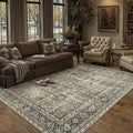 Vintage Area Rug 10x12 Brown Washable Living Room Large Carpet Non Slip Bedroom Indoor Office Low Pile Traditional Distressed Retro Accent Rug for Dining Room