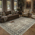 Vintage Area Rug 5x7 Brown Washable Living Room Large Carpet Non Slip Bedroom Indoor Office Low Pile Traditional Distressed Retro Accent Rug for Dining Room Bathroom Kitchen