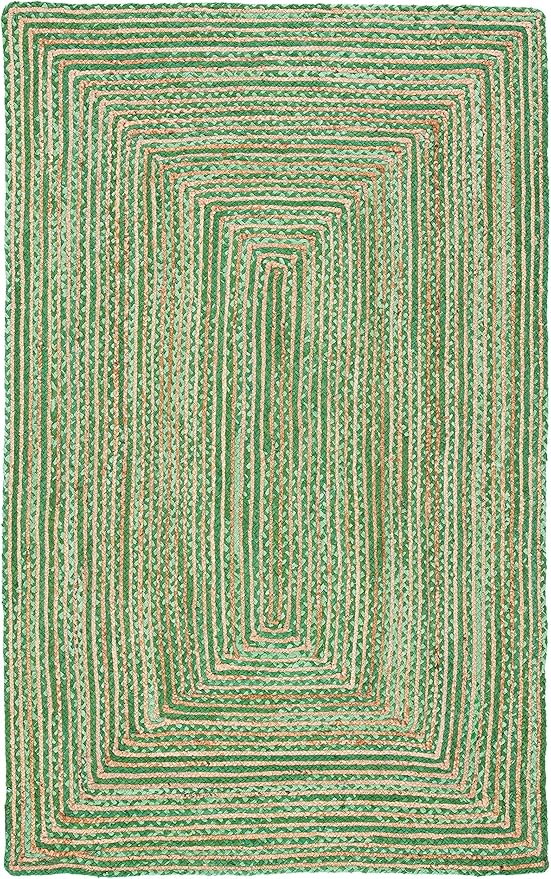 SAFAVIEH Area Rug 6x9 - Cape Cod Collection - Green & Natural Brown, Handmade Jute & Cotton, Woven Braided Design (CAP202Y)
