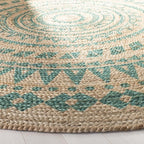 SAFAVIEH Natural Fiber Collection Area Rug - 3' Round, Teal & Natural, Handmade Boho Mandala Braided Jute, Ideal for High Traffic Areas in Living Room, Bedroom (NF802E)