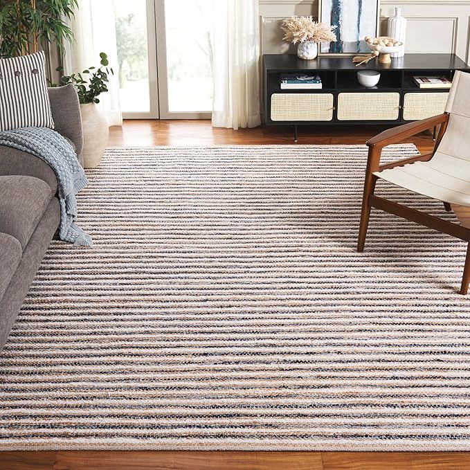 SAFAVIEH Area Rug 8x10 - Cape Cod Collection - Large - Natural & Navy, Geometric Design, Ideal for Living Room, Bedroom, Office, Dining Space (CAP151N)