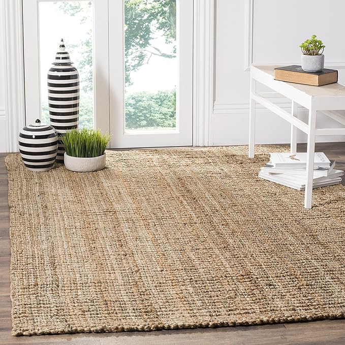SAFAVIEH Area Rug 5x8 - Natural Fiber Collection - Natural Brown, Handmade Jute, Farmhouse Style, Chunky Textured Thick Pile (NF447A)