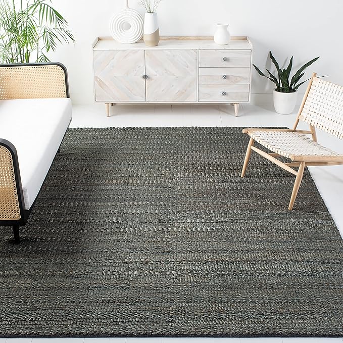 SAFAVIEH Area Rug 11x15 - Natural Fiber Collection - Large - Charcoal, Handmade Jute, Braided Woven Design, Ideal for Living Room, Bedroom (NF212C)