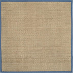 SAFAVIEH Area Rug 4' Square - Natural Fiber Collection - Natural & Navy, Seagrass, Basketweave Pattern with Border (NF114T)