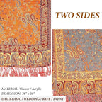 Achillea Reversible Paisley Pashmina Rave Scarf – Exotic Indian Shawls and Wraps for Evening Dresses, Festivals, All Seasons