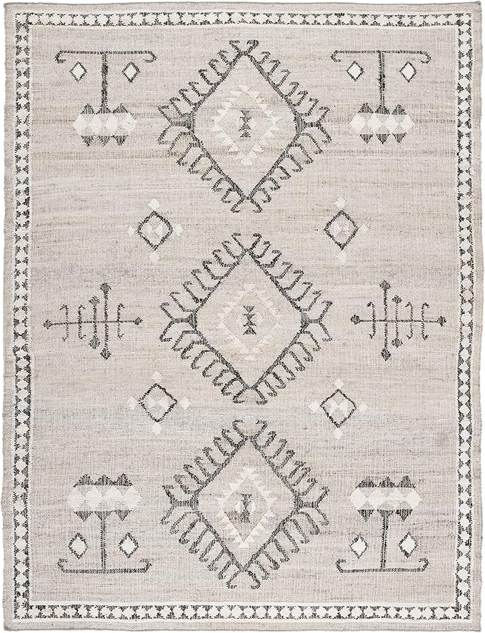 SAFAVIEH Kilim Collection Area Rug - 9' x 12', Grey & Black, Handmade Flat Weave Jute, Ideal for High Traffic Areas in Living Room, Bedroom (KLM762F)