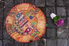 THE ART BOX Cotton Patchwork Vintage Embroidered Pouf Cover – Ottoman Stool Seat Cover, Decorative Floor Cushion for Home Décor (14x22 Inches, Cover Only)