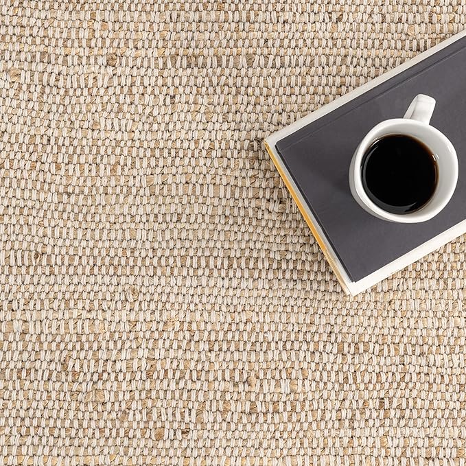 nuLOOM 2'6" x 12' Elfriede Jute & Cotton Hand Woven Area Rug, Natural, Solid Rustic Farmhouse Style, Weaved Design, Natural Fiber, For Bedroom, Living Room, Dining Room, Hallway, Office, Entryway