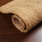 Hand Woven Farmhouse Jute Area Rug 6x9 Ft Rectuangle Natural Yarn, Rustic Vintage Beige Braided Reversible Rug, Eco Friendly Rugs for Bedroom, Kitchen, Living Room, Farmhouse 100% Jute Rug - Natural
