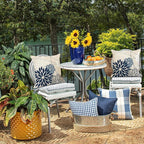 Blue and Gray Floral Pillow Covers 18x18 Set of 2 Outdoor Waterproof White Colored Decorative Throw Pillows Summer Pillowcase Polyester Cushion Case Decor for Couch Patio Funiture Garden Porch 01B18