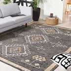 SAFAVIEH Kilim Collection X-Large Area Rug - 12' x 15', Black & Ivory, Handmade Flat Weave Jute, Ideal for High Traffic Areas in Living Room, Bedroom (KLM762Z)