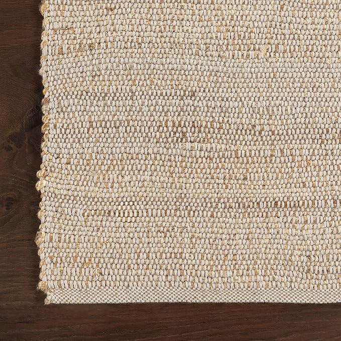 nuLOOM 4 Round Elfriede Jute & Cotton Hand Woven Area Rug, Natural, Solid Rustic Farmhouse Style, Weaved Design, Natural Fiber, For Bedroom, Living Room, Dining Room, Hallway, Office, Entryway