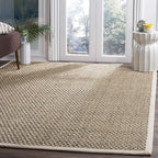 SAFAVIEH Area Rug 8' Square - Natural Fiber Collection - Natural & Ivory, Seagrass, Basketweave Pattern with Border (NF114J)