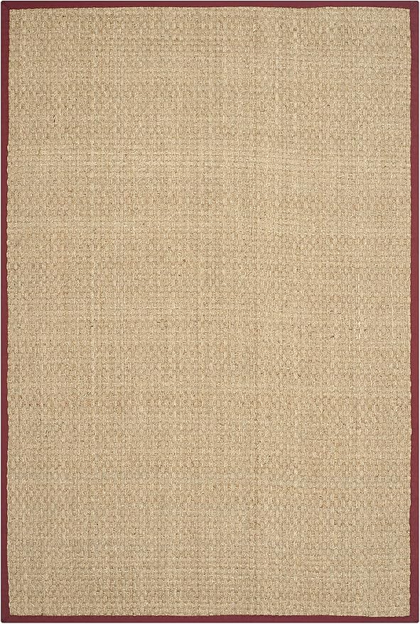 SAFAVIEH Area Rug 5x8 - Natural Fiber Collection - Natural & Red, Seagrass, Basketweave Pattern with Border (NF114D)
