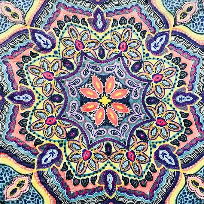 Boho Floral Fleece Throw Blanket: Mandala Bohemian Botanical Paisley Damask Velvety Soft, Bright Purple Pink Yellow White Durable Plush Accent for Bed or Couch, 50" x 70"