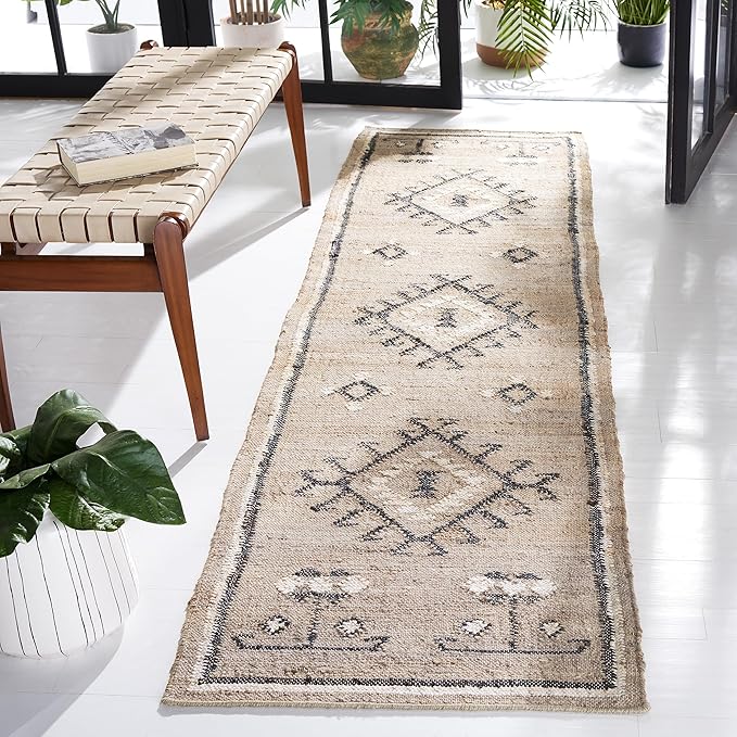 SAFAVIEH Kilim Collection Runner Rug - 2'3" x 8', Grey & Black, Tribal Boho Design, Handmade Flatweave Premium Jute, Ideal for The Living Room, Bedroom, Dining Room (KLM762F-28)