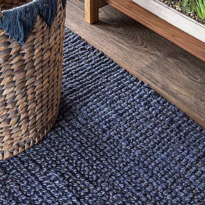 JONATHAN Y Pata Hand Woven Chunky Jute Navy 9x9 Square Indoor Area Rug, Bohemian, Rustic, Cottage, Easy-Cleaning for Living Room, Bedroom, Kitchen, Non-Shedding (NRF102D-9SQ)