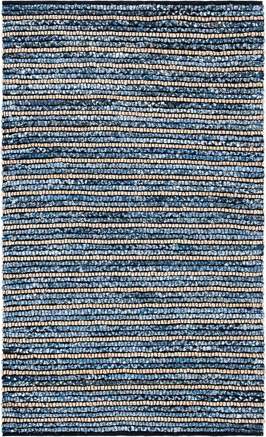 SAFAVIEH Cape Cod Collection Area Rug - 5' x 8', Blue & Natural, Handmade Flat Weave Braided Jute & Cotton, Ideal for High Traffic Areas in Living Room, Bedroom (CAP363A)