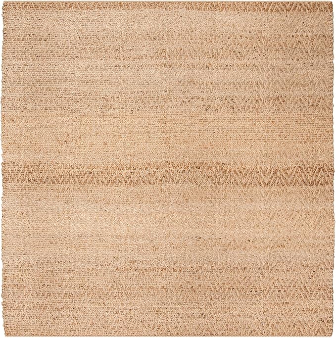 SAFAVIEH Natural Fiber Collection Area Rug - 7' Square, Natural, Handmade Farmhouse Fringe Jute, Ideal for High Traffic Areas in Living Room, Bedroom (NF731A)