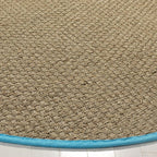 SAFAVIEH Area Rug 6' Round - Natural Fiber Collection - Natural & Turquoise, Seagrass, Basketweave Pattern with Border (NF114S)