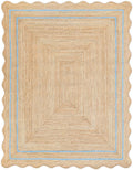 Wave Scalloped Natural Jute Rug Boho Jute Rug Entryway Runner Rug Farmhouse Scallop Rug, Sky Blue (10'x14')