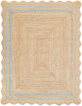 Wave Scalloped Natural Jute Runner, Sky Blue (9'x12'): Boho Farmhouse Entryway Scallop Rug