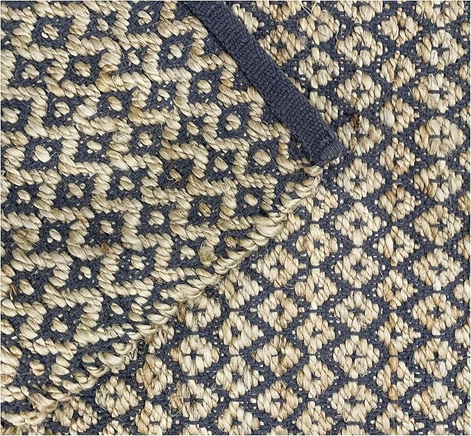 Jute Cotton Diamond Area Rug 2x3 Feet - Grey Natural, Reversible Soft Durable Floor Carpet Ideal for Entryway, Living Room, Kitchen | Farmouse Decorative Samll Neutral Rugs for Laundry Room