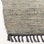 SAFAVIEH Vintage Leather Collection Area Rug - 6' Square, Grey, Handmade Boho Fringe Leather & Jute, Ideal for High Traffic Areas in Living Room, Bedroom (VTL203F)