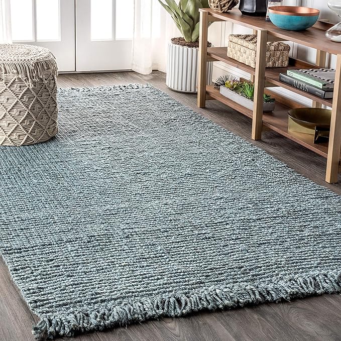JONATHAN Y Handwoven Jute Fringe Light Blue/Gray Indoor Area Rug, 9x12, Pata, Bohemian, Rustic, Cottage, Easy-Cleaning for Living Room, Bedroom, Kitchen, Non-Shedding (NRF103B-9)