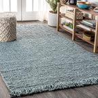 JONATHAN Y Handwoven Jute Fringe Light Blue/Gray Indoor Area Rug, 12x18, Pata, Bohemian, Rustic, Cottage, Easy-Cleaning for Living Room, Bedroom, Kitchen, Non-Shedding (NRF103B-18)