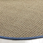 SAFAVIEH Area Rug 6' Round - Natural Fiber Collection - Natural & Navy, Seagrass, Basketweave Pattern with Border (NF114T)