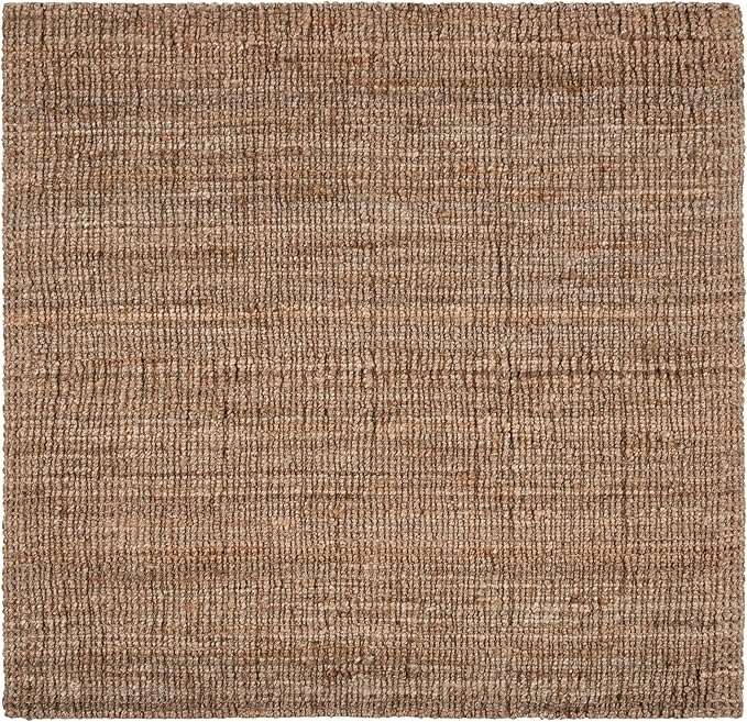 SAFAVIEH Area Rug 6' Square - Natural Fiber Collection - Natural & Grey, Handmade Jute, Farmhouse Style, Chunky Textured Thick Pile (NF447M)