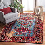 SAFAVIEH Vintage Hamadan Collection Accent Rug - 2'7" x 5', Red & Light Blue, Traditional Persian Design, Non-Shedding & Easy to Clean, Ideal for Front Door, Kitchen, Entryway, Foyer (VTH211Q)