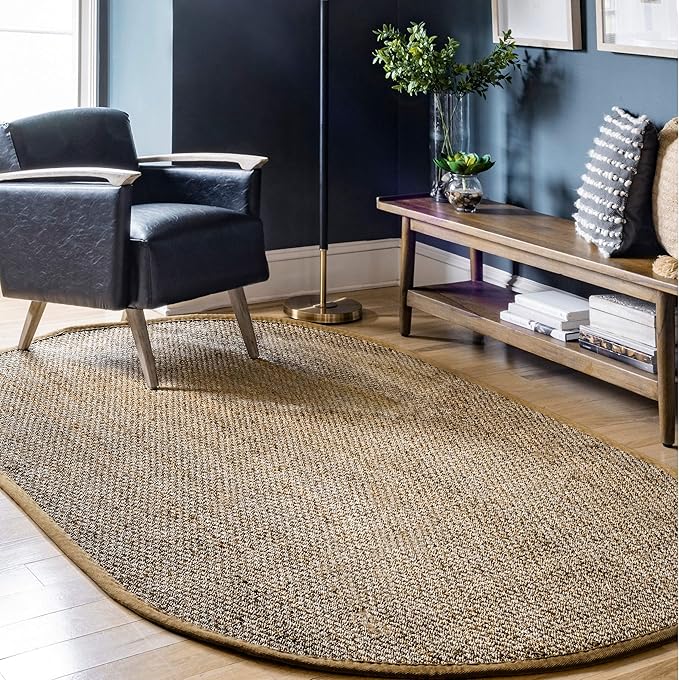 Nuloom Elijah Beige/Natural, 5' x 8' Oval, Basketweave, Seagrass, Soft and Textured, High Traffic, Stain Resistant, Easy Clean, Durable Area Rug for Bedroom, Living Room, Dining, Den, Foyer, Entryway
