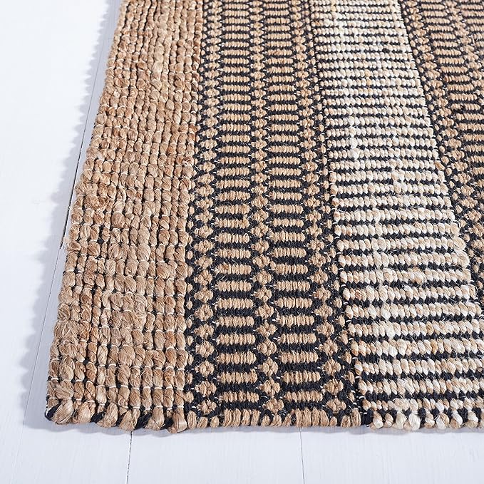 SAFAVIEH Natural Fiber Collection Accent Rug - 3' x 5', Black & Natural, Handmade Flat Weave Stripe Jute & Cotton, Ideal for High Traffic Areas in Entryway, Living Room, Bedroom (NFB652Z)