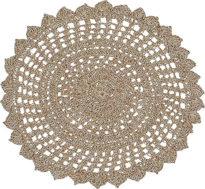 Jute Hand Crochet Rug, Natural/Spa Grey - 3 Feet Round, Non Slip Decorative Accent Floor Rugs for Entryway, Kitchen, Living Room, Nursery | Farmhouse Small Scalloped Rustic Door Mat for Patio Décor